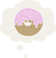 cartoon donut with thought bubble in retro style png