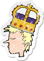 retro distressed sticker of a cartoon person wearing crown png