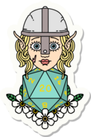 sticker of a elf fighter with natural twenty dice roll png