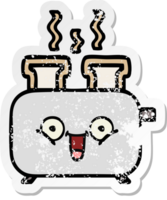 distressed sticker of a cute cartoon of a toaster png