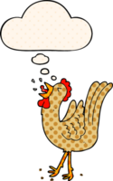 cartoon crowing cockerel with thought bubble in comic book style png