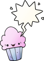 cartoon cupcake with face with speech bubble in smooth gradient style png