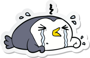 sticker of a cartoon crying penguin png