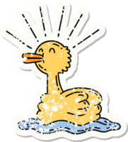 abgenutzter alter Aufkleber einer schwimmenden Ente im Tattoo-Stil png