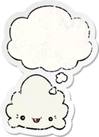 cartoon cloud with thought bubble as a distressed worn sticker png