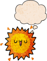 cartoon sun with thought bubble in grunge texture style png