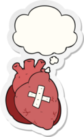 cartoon heart with thought bubble as a printed sticker png