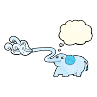 cartoon elephant squirting water with thought bubble png