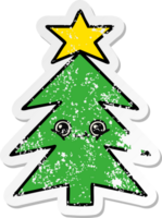 autocollant en détresse d'un arbre de noël de dessin animé mignon png