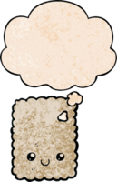 cartoon biscuit with thought bubble in grunge texture style png