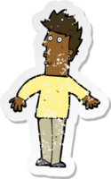 retro distressed sticker of a cartoon surprised man png