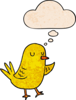 cartoon bird with thought bubble in grunge texture style png