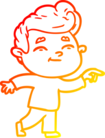 caloroso gradiente linha desenhando do uma feliz desenho animado homem apontando png