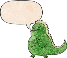 cartoon dinosaur with speech bubble in retro texture style png