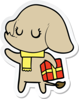 sticker of a cute cartoon elephant with gift png