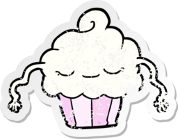 distressed sticker of a cartoon cupcake png