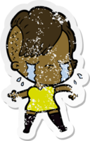 distressed sticker of a cartoon crying girl png