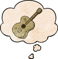 dessin animé guitare avec pensée bulle dans grunge texture style png