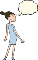 cartoon woman in dress with thought bubble png