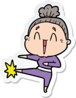 sticker of a cartoon happy old lady png