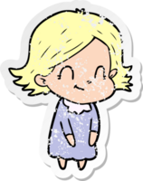 distressed sticker of a cartoon friendly girl png