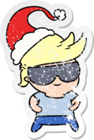 hand drawn christmas distressed sticker cartoon of kawaii boy png