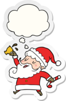 cartoon santa claus with hot cocoa with thought bubble as a printed sticker png