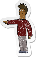 retro distressed sticker of a cartoon happy pointing man png