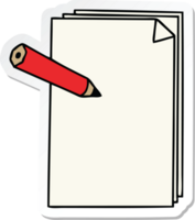 sticker of a quirky hand drawn cartoon paper and pencil png