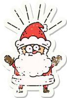 pegatina vieja desgastada de un personaje navideño de santa claus estilo tatuaje png