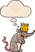 cartoon rat king laughing with thought bubble in grunge texture style png