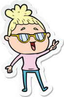 sticker of a cartoon happy woman wearing spectacles png