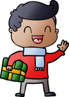 Cartoon lachender Mann mit Geschenk png