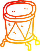 warm gradient line drawing of a cartoon drum on stand png