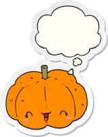cartoon pumpkin with thought bubble as a printed sticker png