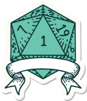 sticker of a natural one d20 dice roll png