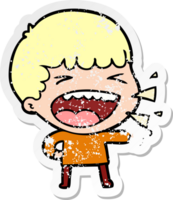 distressed sticker of a cartoon laughing man png