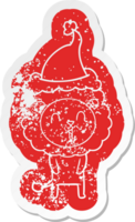 laughing lion quirky cartoon distressed sticker of a wearing santa hat png