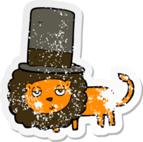 retro distressed sticker of a cartoon lion in top hat png