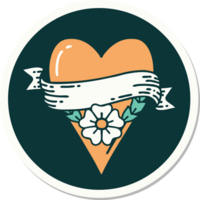 sticker van tatoeëren in traditioneel stijl van een hart bloem en banier png