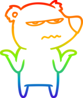 rainbow gradient line drawing of a annoyed bear cartoon png