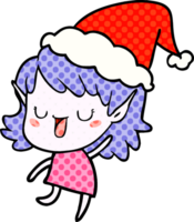 mano dibujado cómic libro estilo ilustración de un duende niña vistiendo Papa Noel sombrero png