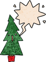 cartoon christmas tree with speech bubble in retro texture style png