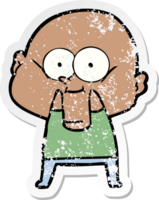 distressed sticker of a cartoon bald man staring png