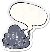 fofa desenho animado nuvem com discurso bolha angustiado angustiado velho adesivo png