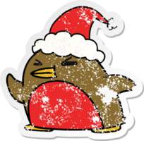 hand drawn christmas distressed sticker cartoon of kawaii robin png