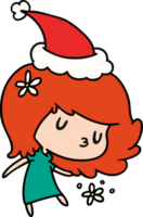 hand drawn christmas cartoon of kawaii girl png