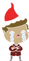hand drawn flat color illustration of a man crying wearing santa hat png