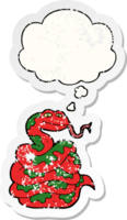 cartoon snake with thought bubble as a distressed worn sticker png