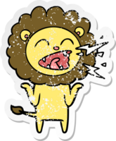 autocollant en détresse d'un lion rugissant de dessin animé png